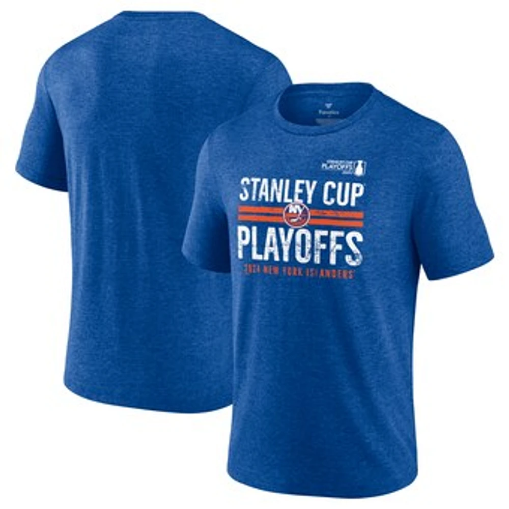 Men's Fanatics Heather Royal New York Islanders 2024 Stanley Cup Playoffs Crossbar Tri-Blend T-Shirt