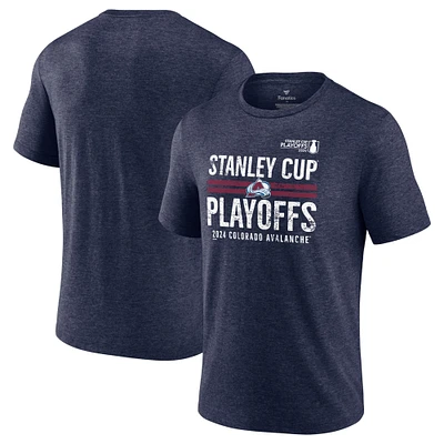 Men's Fanatics Navy Colorado Avalanche 2024 Stanley Cup Playoffs Crossbar Tri-Blend T-Shirt