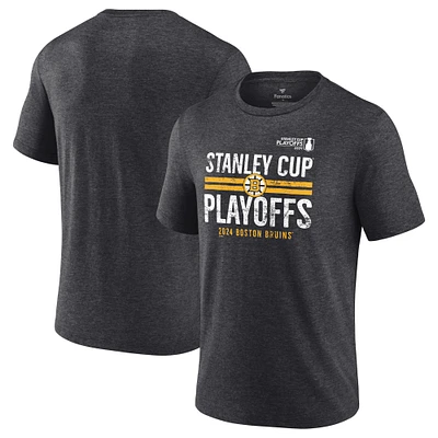 Men's Heather Charcoal Boston Bruins 2024 Stanley Cup Playoffs Crossbar Tri-Blend T-Shirt