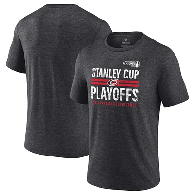 Men's Fanatics Heather Charcoal Carolina Hurricanes 2024 Stanley Cup Playoffs Crossbar Tri-Blend T-Shirt