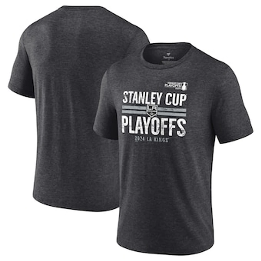 Men's Fanatics Heather Charcoal Los Angeles Kings 2024 Stanley Cup Playoffs Crossbar Tri-Blend T-Shirt