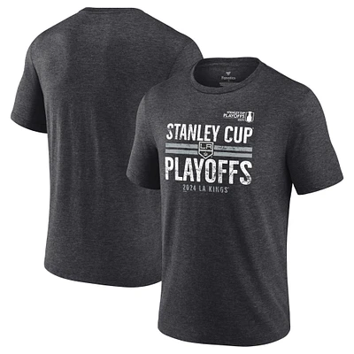 Men's Fanatics Heather Charcoal Los Angeles Kings 2024 Stanley Cup Playoffs Crossbar Tri-Blend T-Shirt