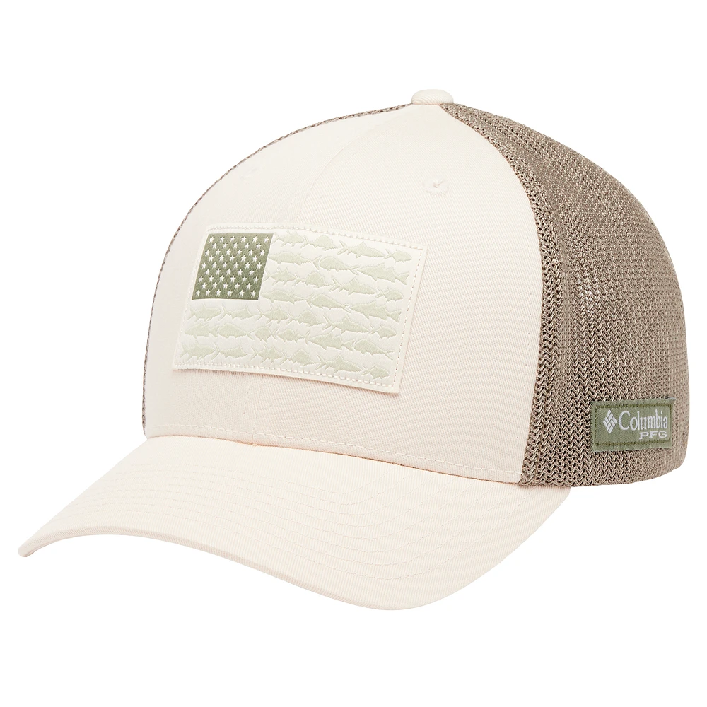 Men's Columbia Cream PFG Fish Flag Mesh Flex Hat
