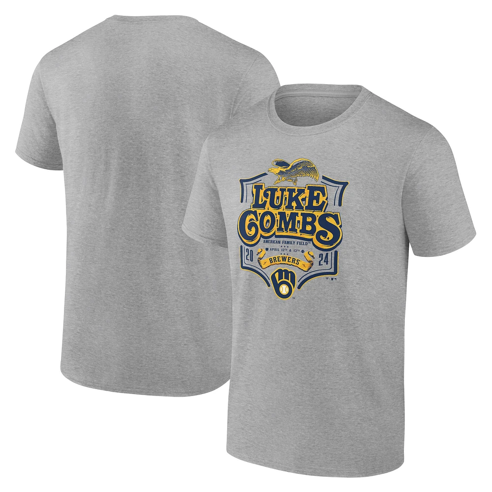 Men's Fanatics Heather Gray Luke Combs x Milwaukee Brewers Graphic T-Shirt