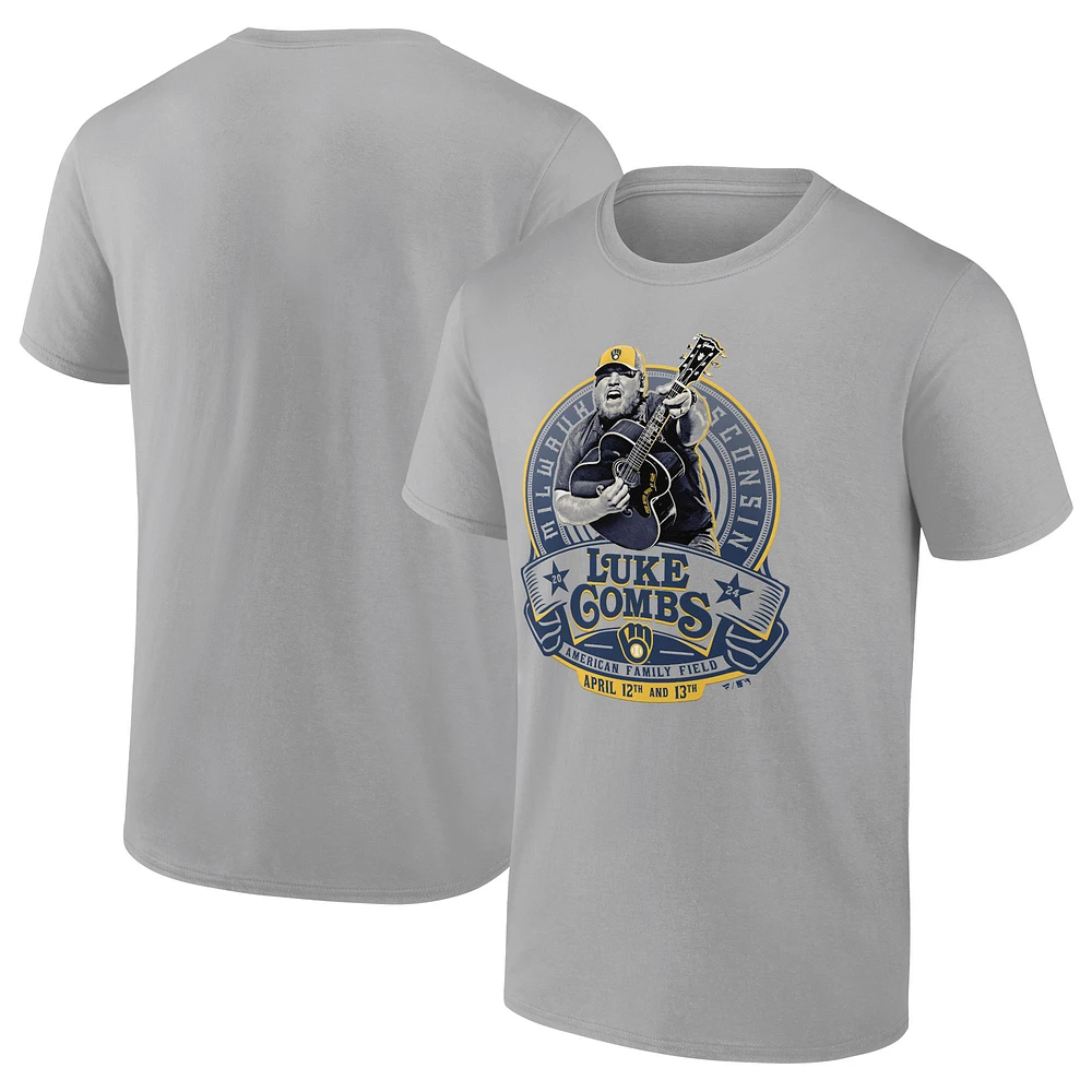 Men's Fanatics Gray Luke Combs x Milwaukee Brewers Graphic T-Shirt