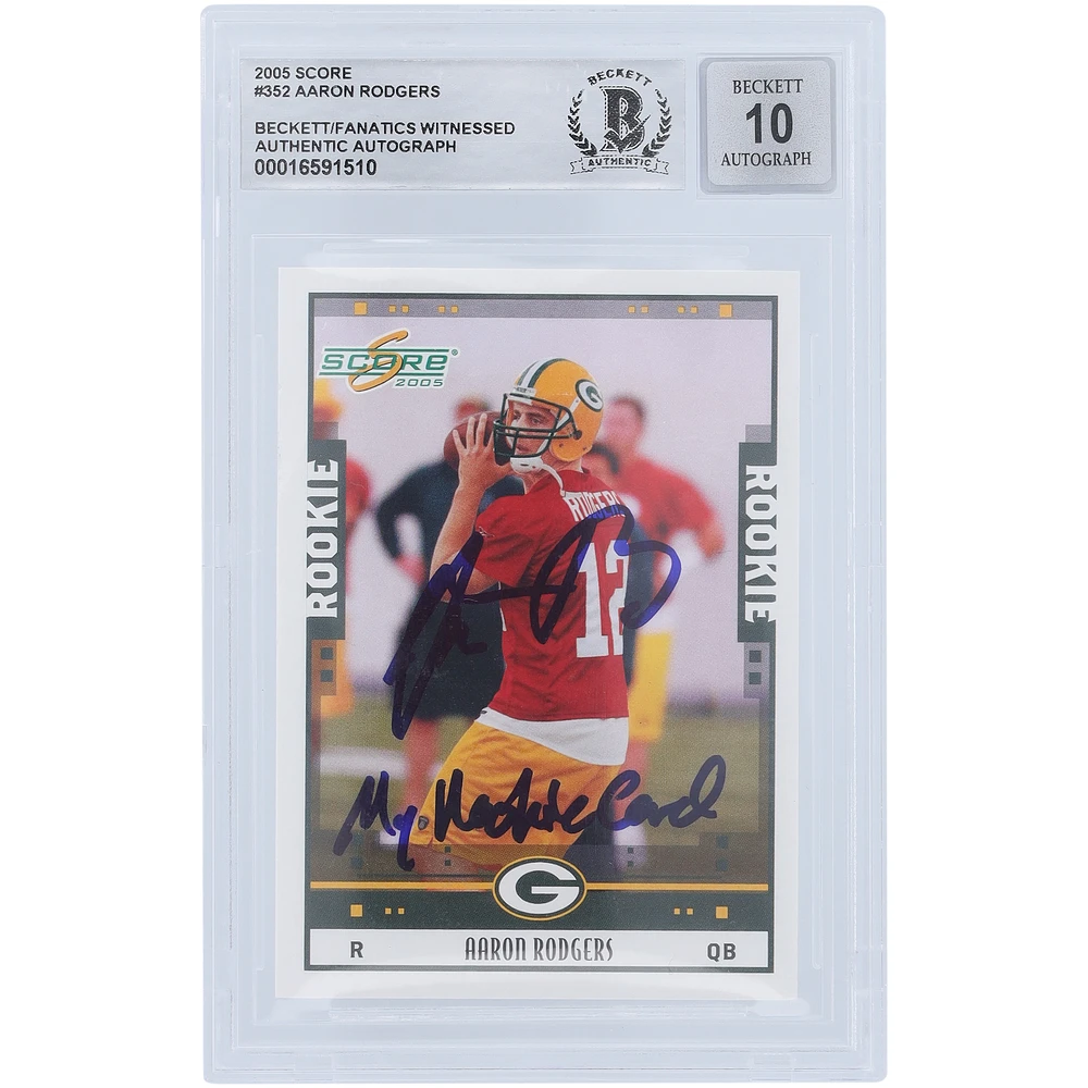 Aaron Rodgers Green Bay Packers Autographed 2005 Score #352 Beckett Fanatics Witnessed Authenticated 10 Rookie Card with "My Rookie Card" Inscription
