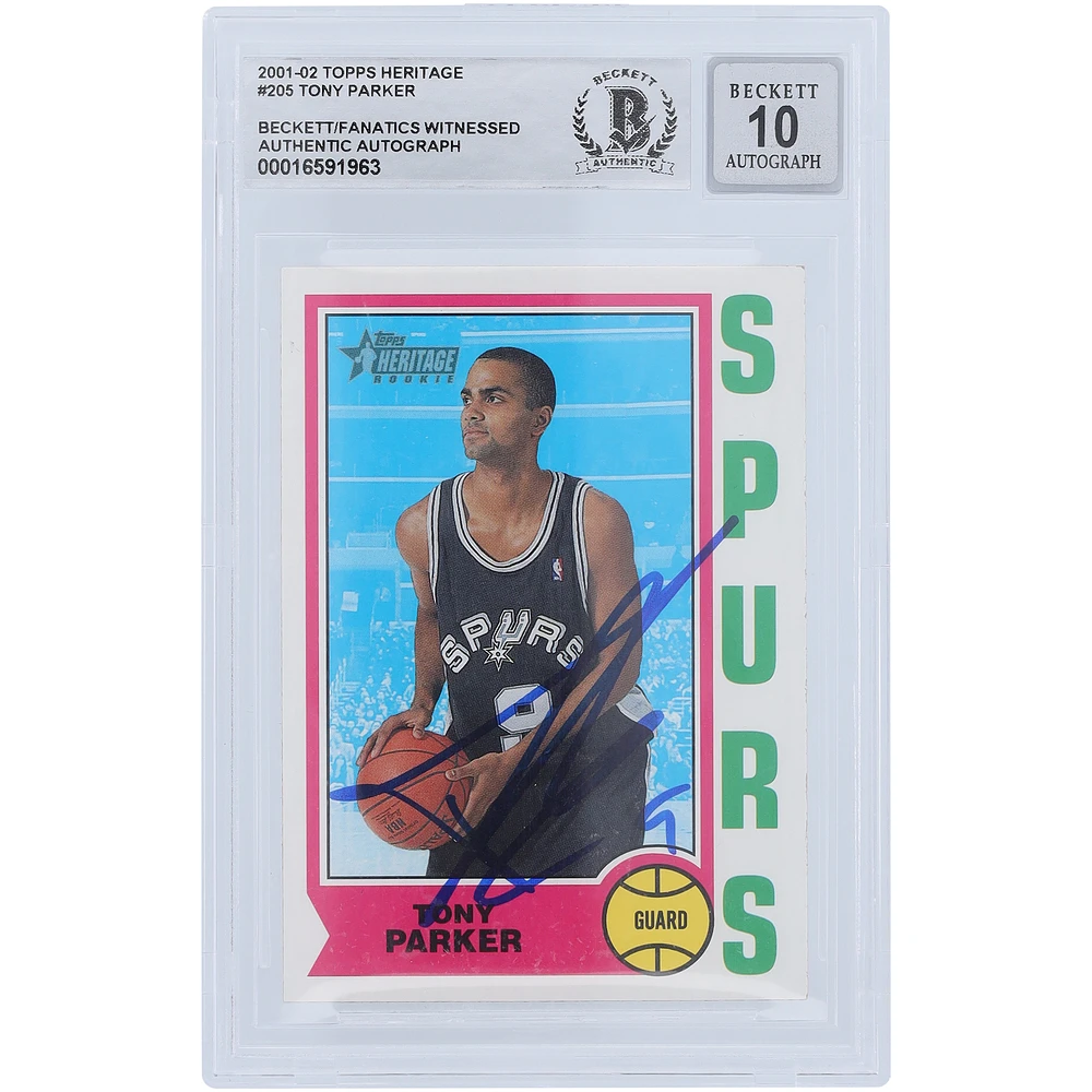 Tony Parker San Antonio Spurs Autographed 2001-02 Topps Heritage #205 Beckett Fanatics Witnessed Authenticated 10 Rookie Card