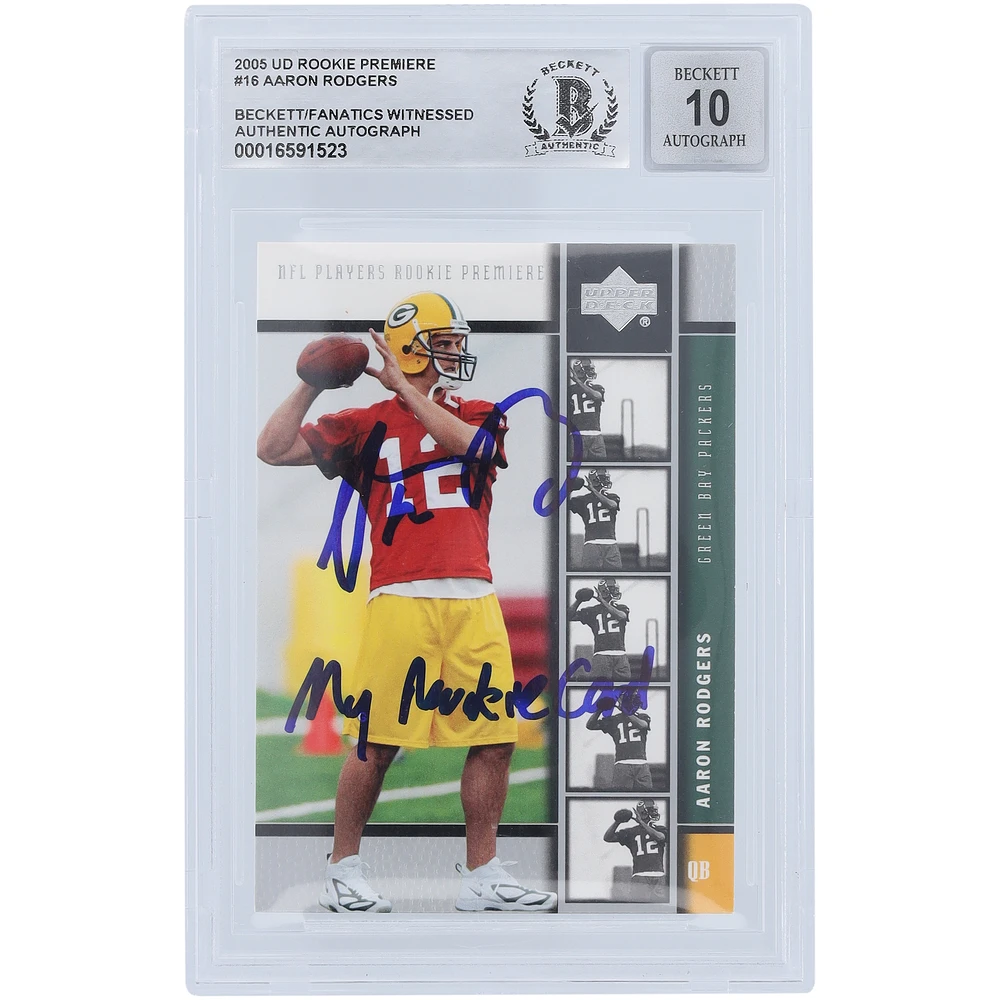 Aaron Rodgers Green Bay Packers Autographed 2005 Upper Deck Rookie Premiere #16 Beckett Fanatics Witnessed Authenticated 10 Rookie Card with "My Rookie Card" Inscription