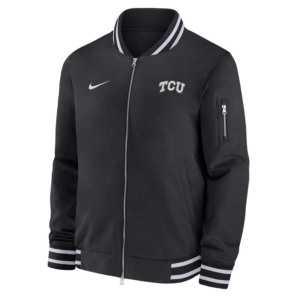 Men's Nike Black TCU Horned Frogs Full-Zip Bomber Jacket