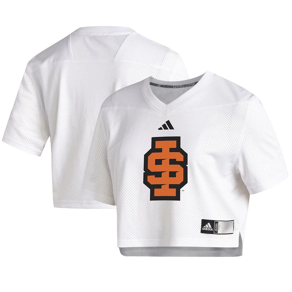 Women's adidas White Idaho State Bengals Cropped Jersey Top