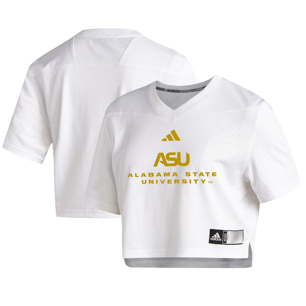 Women's adidas White Alabama State Hornets Cropped Jersey Top