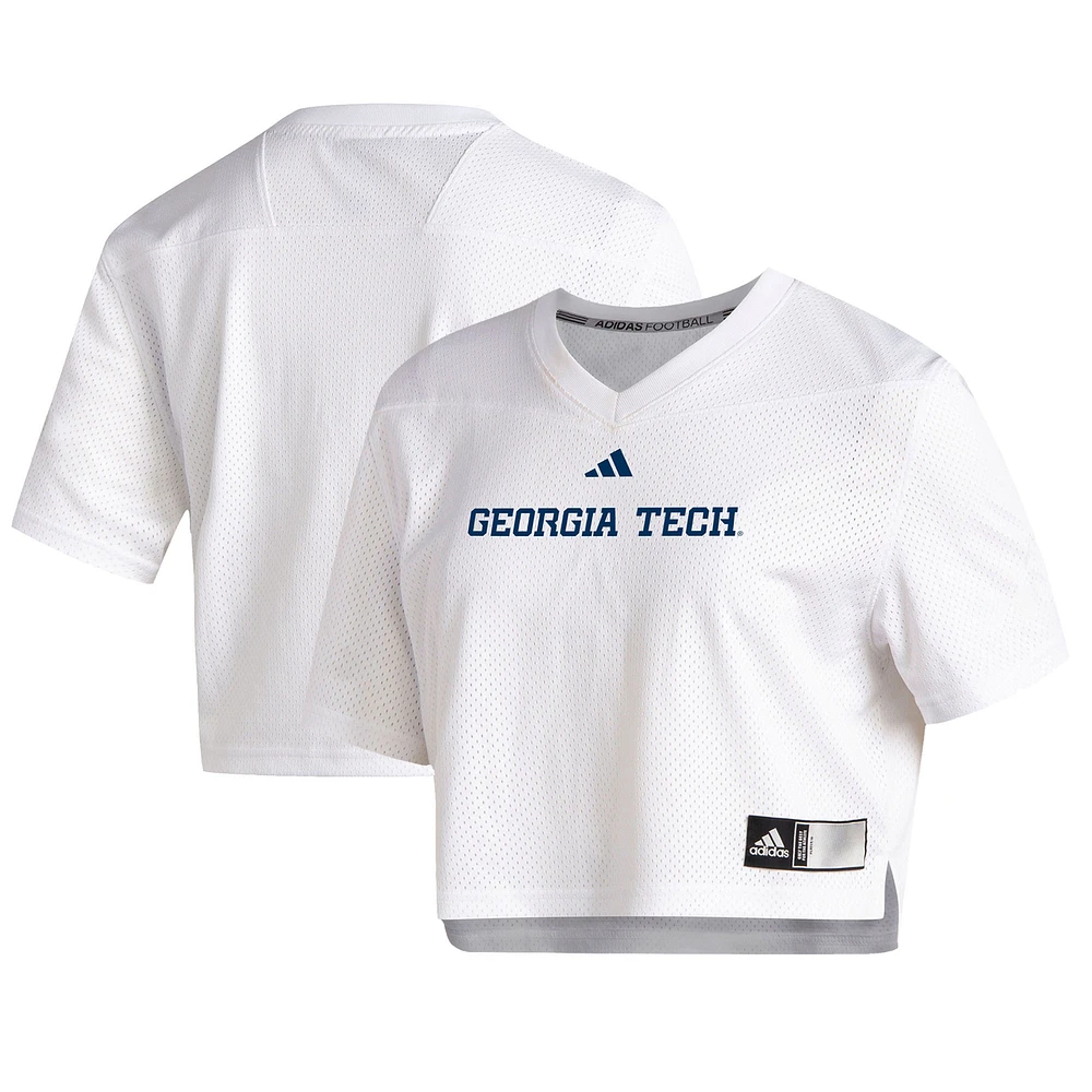 Women's adidas White Georgia Tech Yellow Jackets Cropped Jersey Top