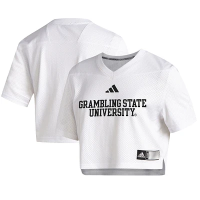Women's adidas White Grambling Tigers Cropped Jersey Top