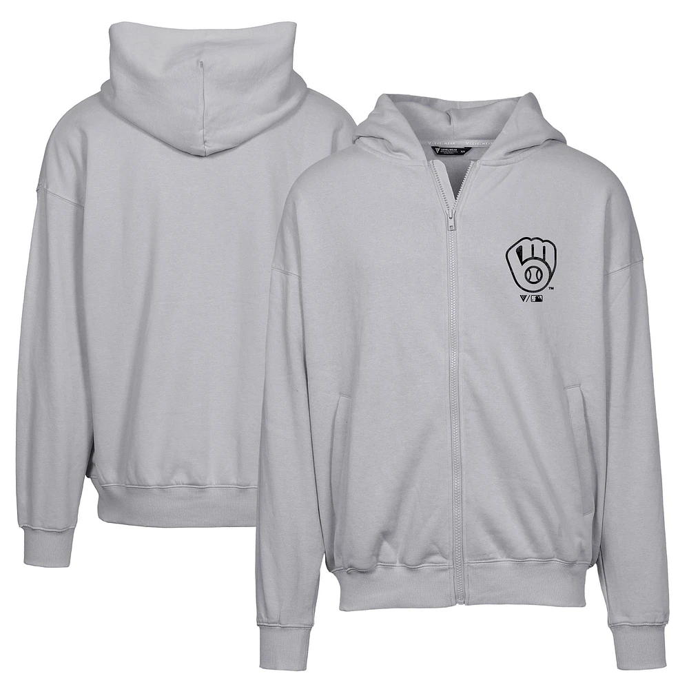 Men's Levelwear Gray Milwaukee Brewers Uphill Digital Camo Full-Zip Hoodie