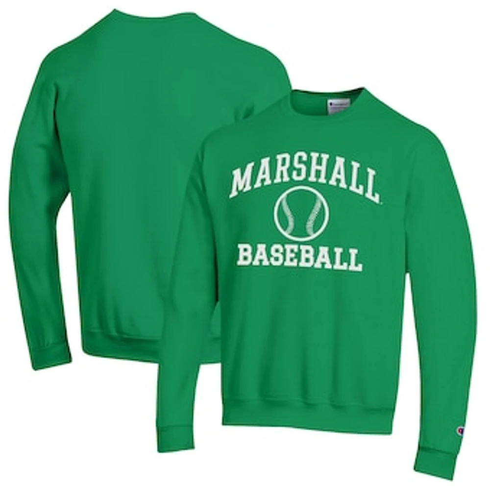 Men's Champion Kelly Green Marshall Thundering Herd Icon Baseball Powerblend Pullover Sweatshirt