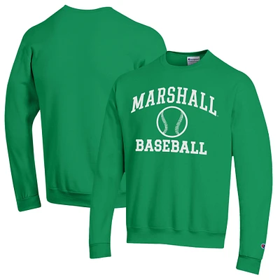 Men's Champion Kelly Green Marshall Thundering Herd Icon Baseball Powerblend Pullover Sweatshirt