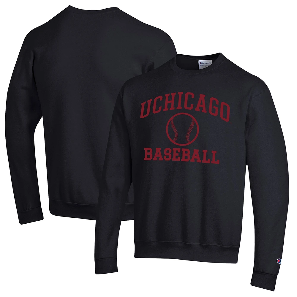 Men's Champion Black UChicago Maroons Icon Baseball Powerblend Pullover Sweatshirt