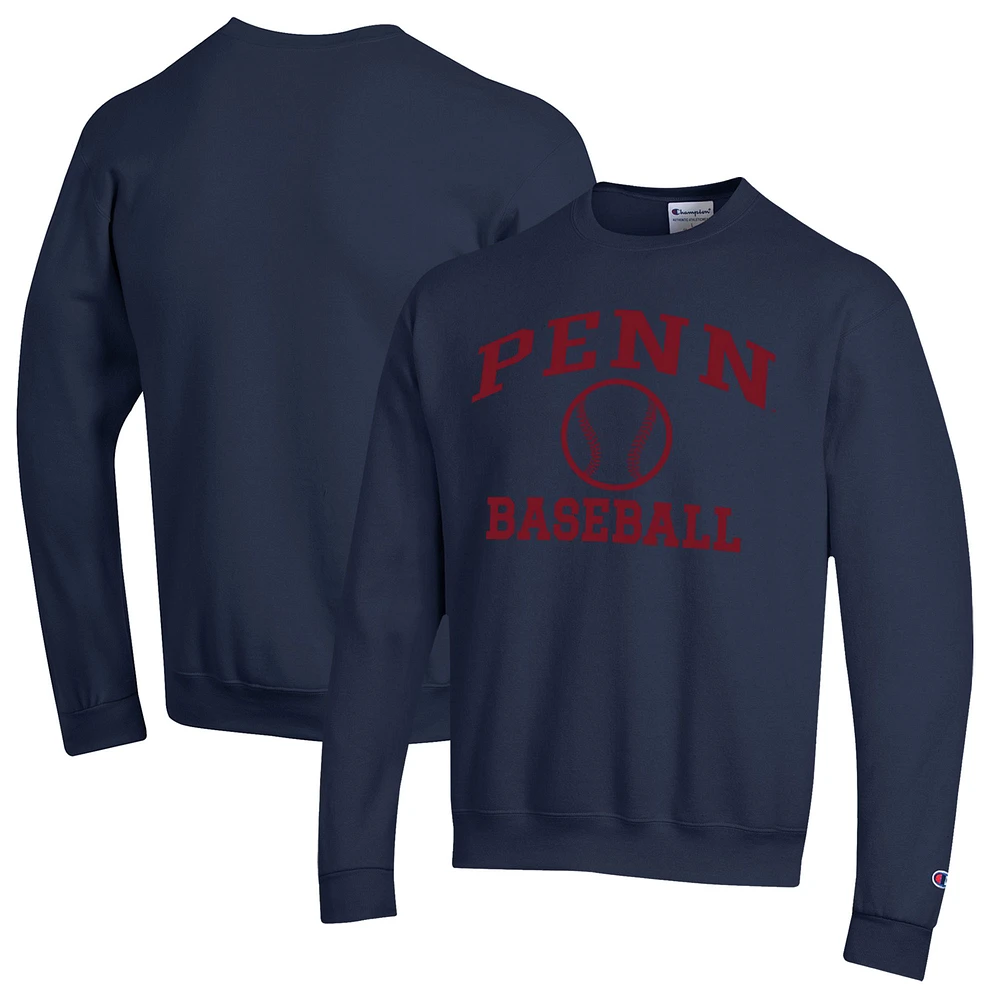 Men's Champion Navy Pennsylvania Quakers Icon Baseball Powerblend Pullover Sweatshirt