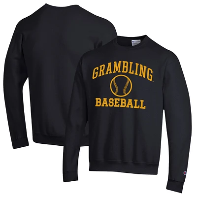 Men's Champion Black Grambling Tigers Icon Baseball Powerblend Pullover Sweatshirt