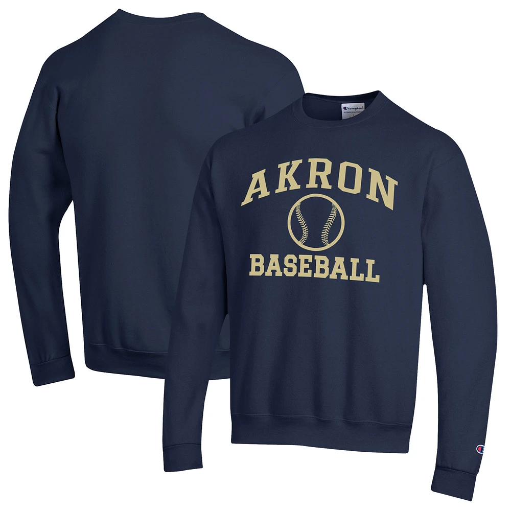 Men's Champion Navy Akron Zips Icon Baseball Powerblend Pullover Sweatshirt