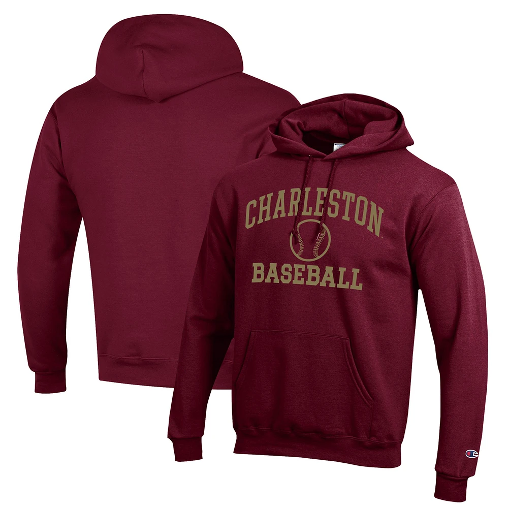 Men's Champion Maroon Charleston Cougars Icon Baseball Powerblend Pullover Hoodie