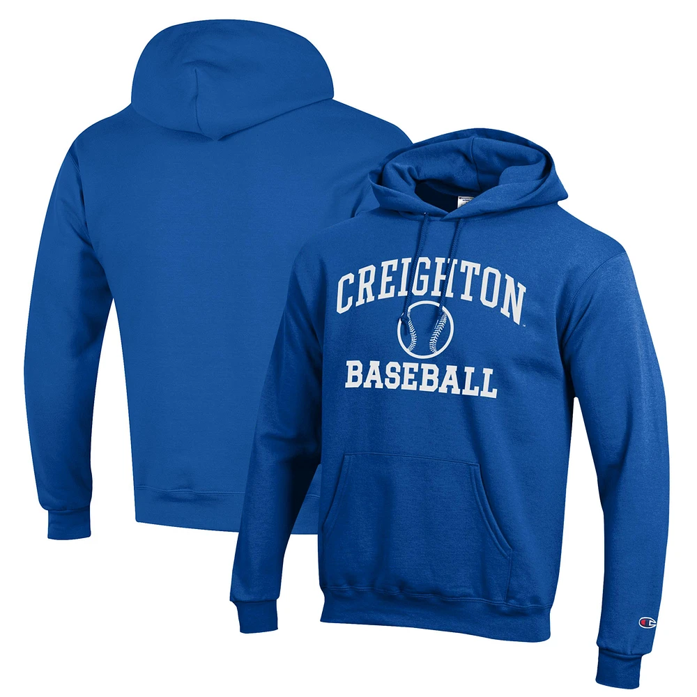 Men's Champion Blue Creighton Bluejays Icon Baseball Powerblend Pullover Hoodie