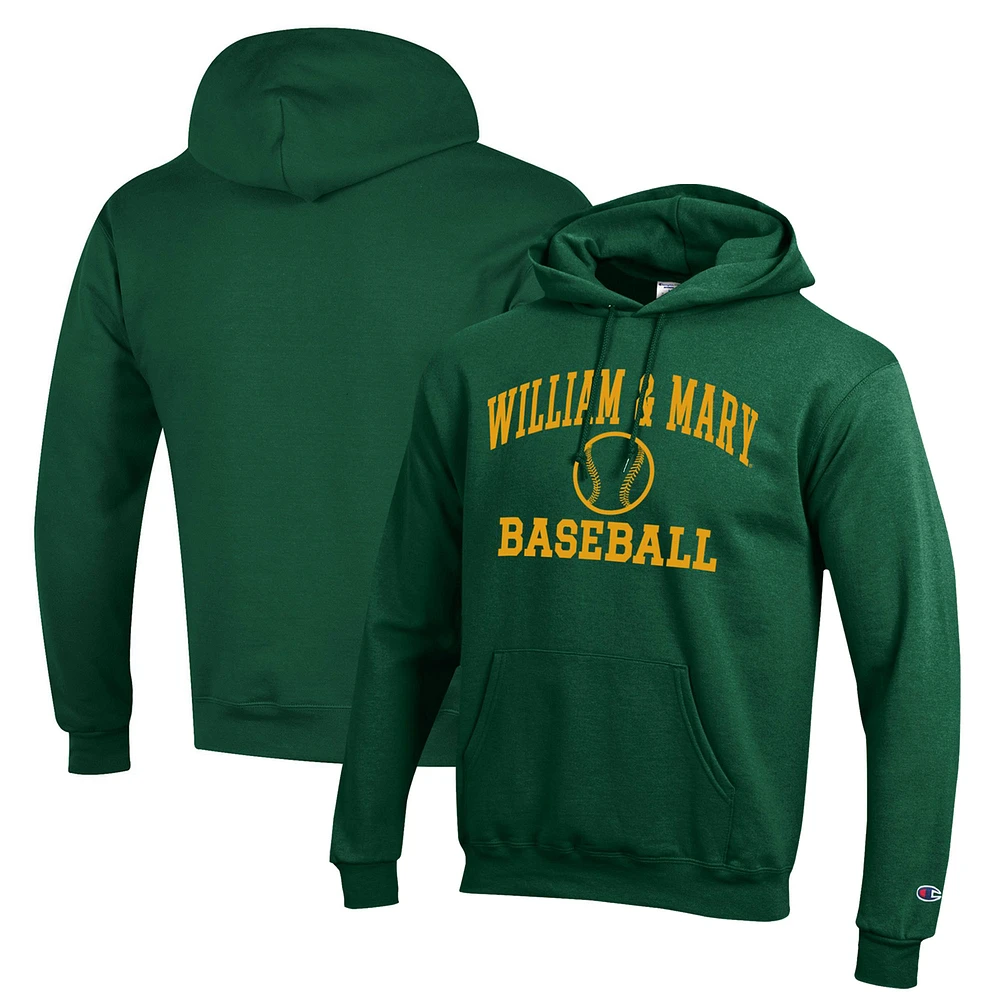 Men's Champion Green William & Mary Tribe Icon Baseball Powerblend Pullover Hoodie