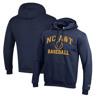 Men's Champion Navy North Carolina A&T Aggies Icon Baseball Powerblend Pullover Hoodie