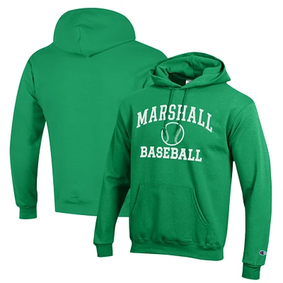 Men's Champion Kelly Green Marshall Thundering Herd Icon Baseball Powerblend Pullover Hoodie
