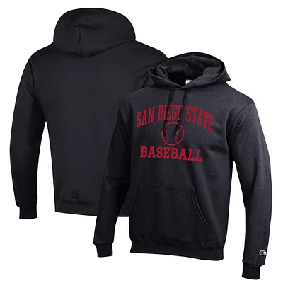 Men's Champion Black San Diego State Aztecs Icon Baseball Powerblend Pullover Hoodie