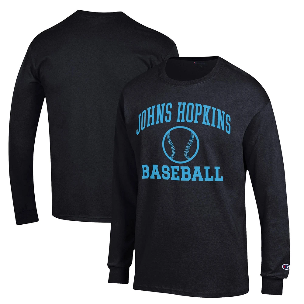 Men's Champion Black Johns Hopkins Blue Jays Icon Baseball Long Sleeve T-Shirt