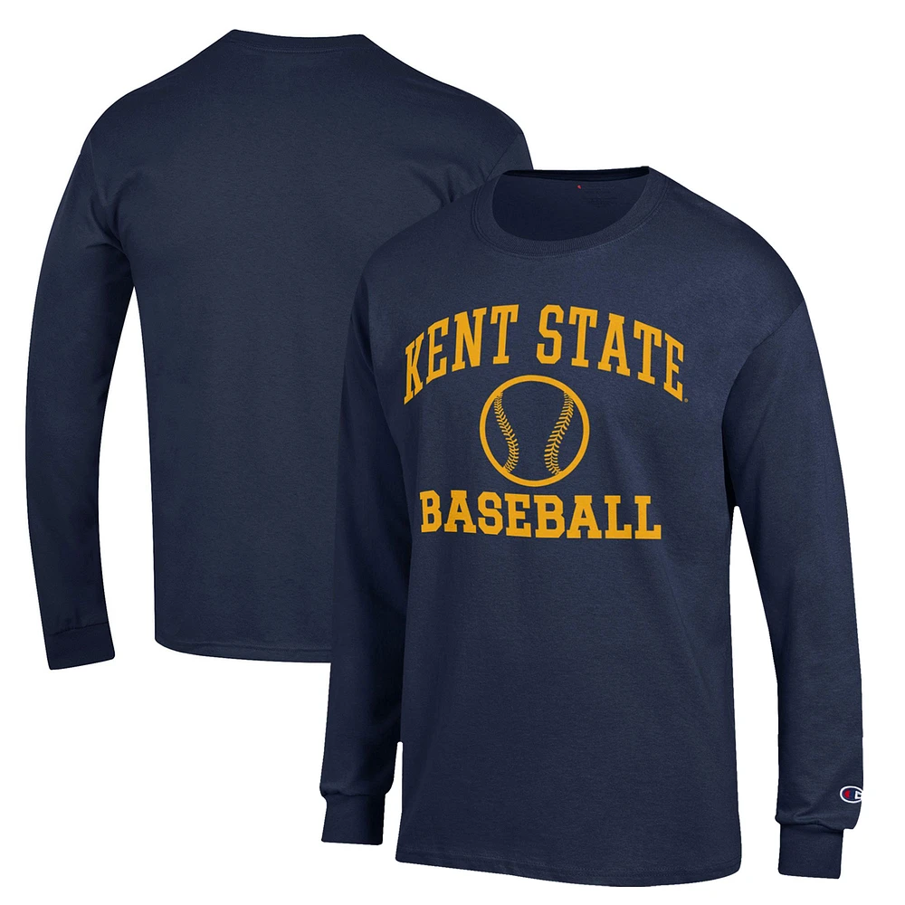 Men's Champion Navy Kent State Golden Flashes Icon Baseball Long Sleeve T-Shirt