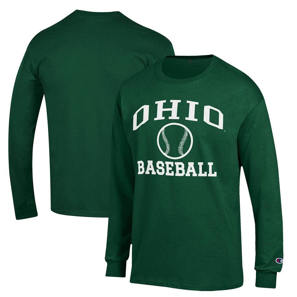 Men's Champion Green Ohio Bobcats Icon Baseball Long Sleeve T-Shirt