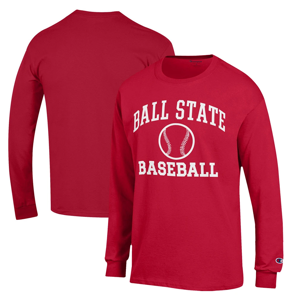 Men's Champion Cardinal Ball State Cardinals Icon Baseball Long Sleeve T-Shirt