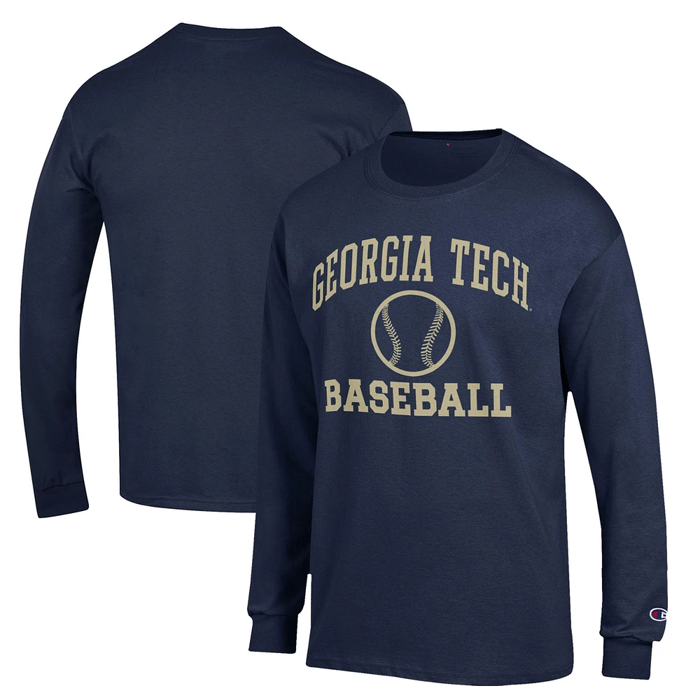 Men's Champion Navy Georgia Tech Yellow Jackets Icon Baseball Long Sleeve T-Shirt