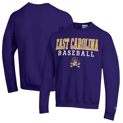 Men's Champion Purple ECU Pirates Stack Baseball Powerblend Pullover Sweatshirt