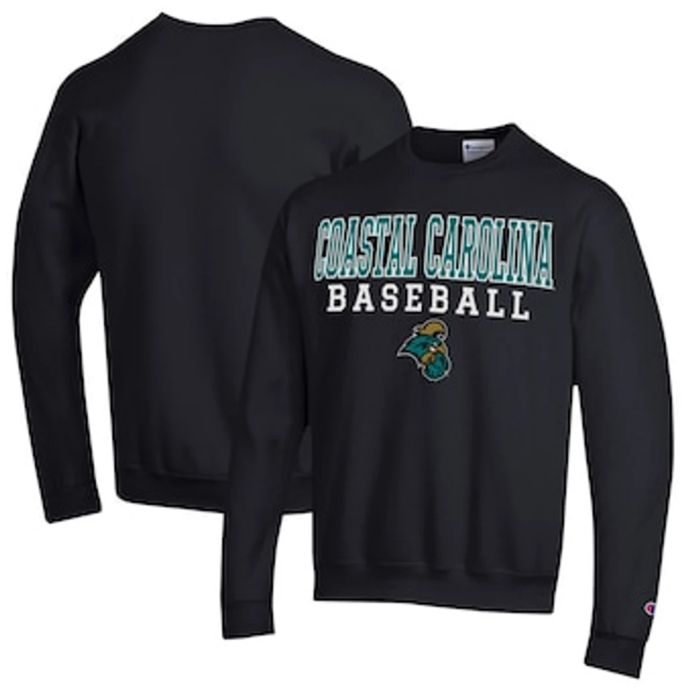 Men's Champion Black Coastal Carolina Chanticleers Stack Baseball Powerblend Pullover Sweatshirt