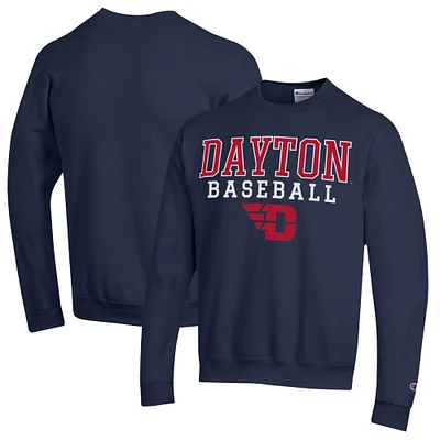 Men's Champion Navy Dayton Flyers Stack Baseball Powerblend Pullover Sweatshirt