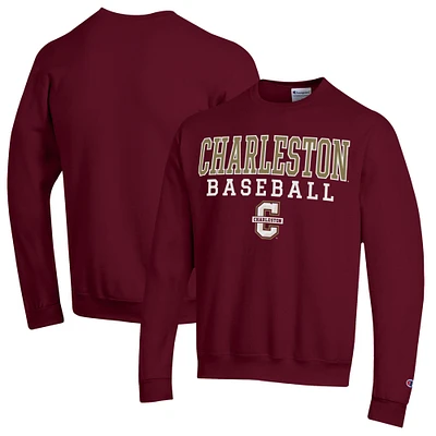 Men's Champion  Maroon Charleston Cougars Stack Baseball Powerblend Pullover Sweatshirt