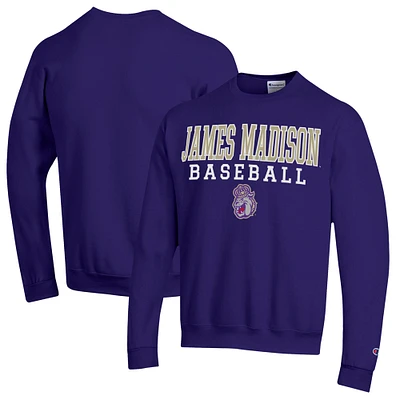 Men's Champion Purple James Madison Dukes Stack Baseball Powerblend Pullover Sweatshirt