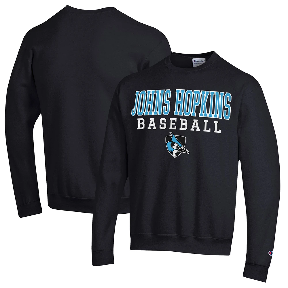 Men's Champion Black Johns Hopkins Blue Jays Stack Baseball Powerblend Pullover Sweatshirt