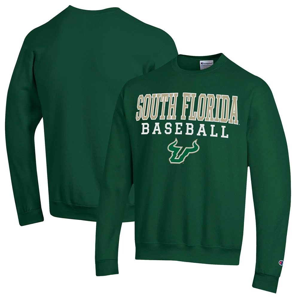 Men's Champion Green South Florida Bulls Stack Baseball Powerblend Pullover Sweatshirt