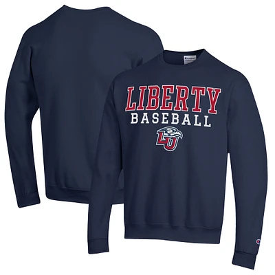 Men's Champion Navy Liberty Flames Stack Baseball Powerblend Pullover Sweatshirt