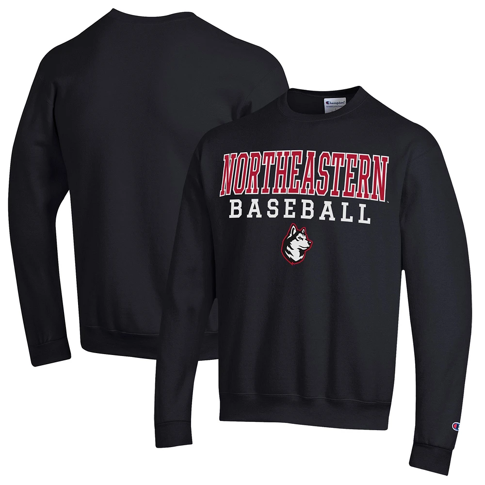 Men's Champion Black Northeastern Huskies Stack Baseball Powerblend Pullover Sweatshirt
