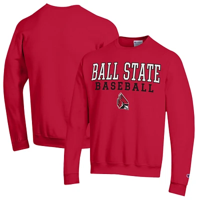 Men's Champion Cardinal Ball State Cardinals Stack Baseball Powerblend Pullover Sweatshirt