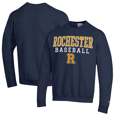 Men's Champion Navy Rochester Yellow Jackets Stack Baseball Powerblend Pullover Sweatshirt