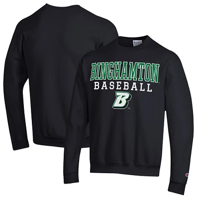 Men's Champion Black Binghamton Bearcats Stack Baseball Powerblend Pullover Sweatshirt
