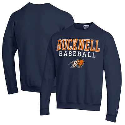 Men's Champion Navy Bucknell Bison Stack Baseball Powerblend Pullover Sweatshirt