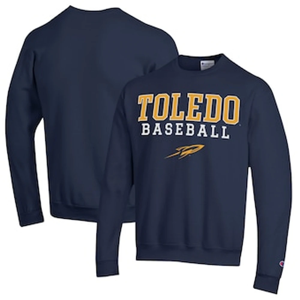 Men's Champion Navy Toledo Rockets Stack Baseball Powerblend Pullover Sweatshirt