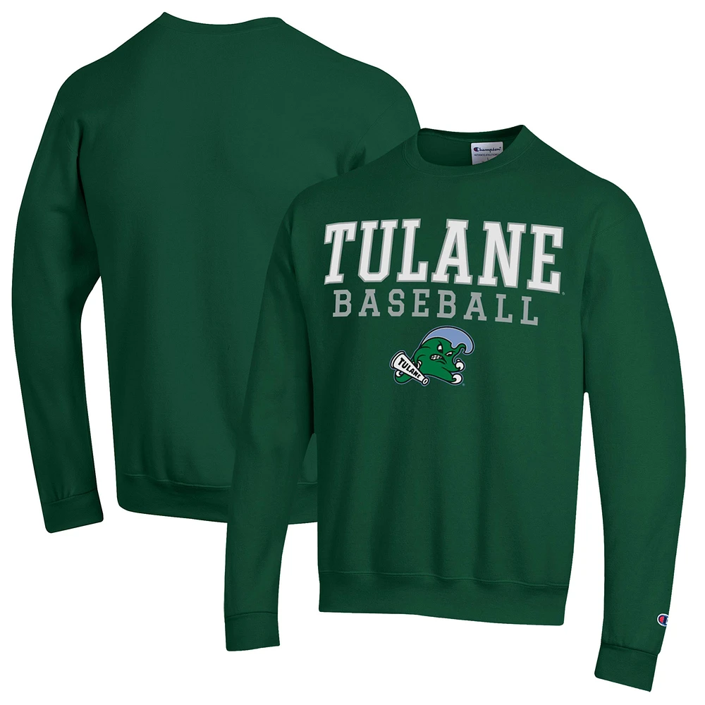 Men's Champion Green Tulane Wave Stack Baseball Powerblend Pullover Sweatshirt
